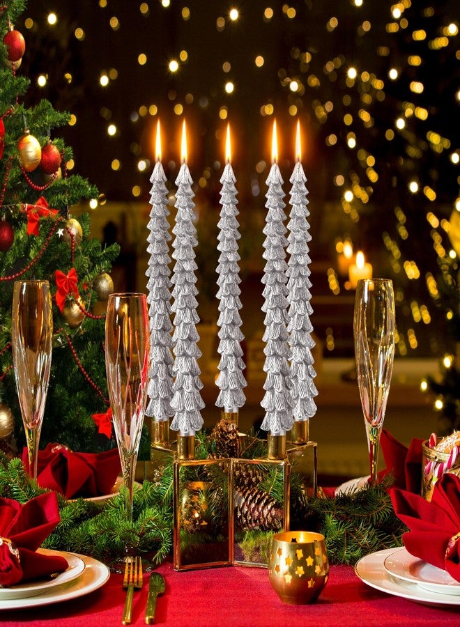 Ceoighe 8 Pack Christmas Tree Candles, 10 Inch Pure Beeswax Christmas Tree Shaped Taper Candles for Xmas Holiday Decor, Advent Party Banquet Centerpiece Decoration(Silver) - Image 3